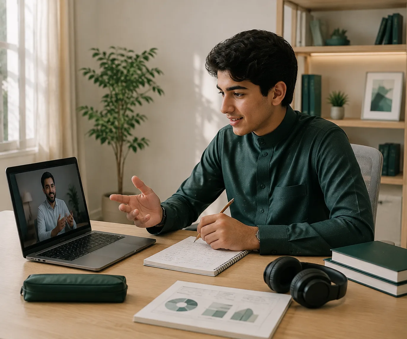 Student learning online with a private tutor